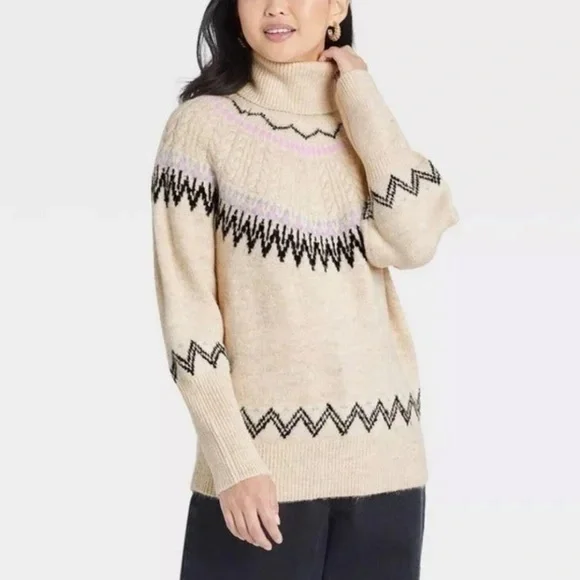 Target Sweaters A New Day Oatmeal Fair Isle Turtleneck Sweater